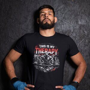 Men’s Motivational Workout T-Shirt – “This Is My Therapy” Weightlifting Tee